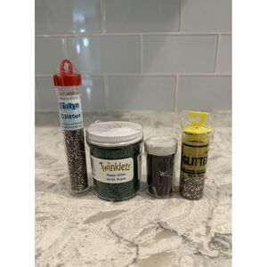 VINTAGE Craft Glitter-lot Of 4 Assorted Containers Green Twinklets Chemtoy Sulyn